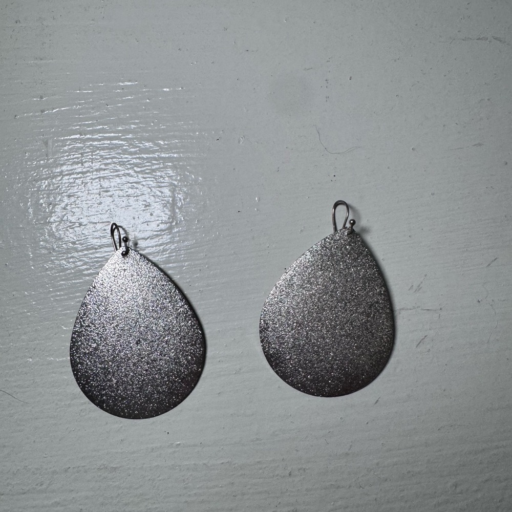 Elegant Silver Glitter Sparkly Teardrop Earrings